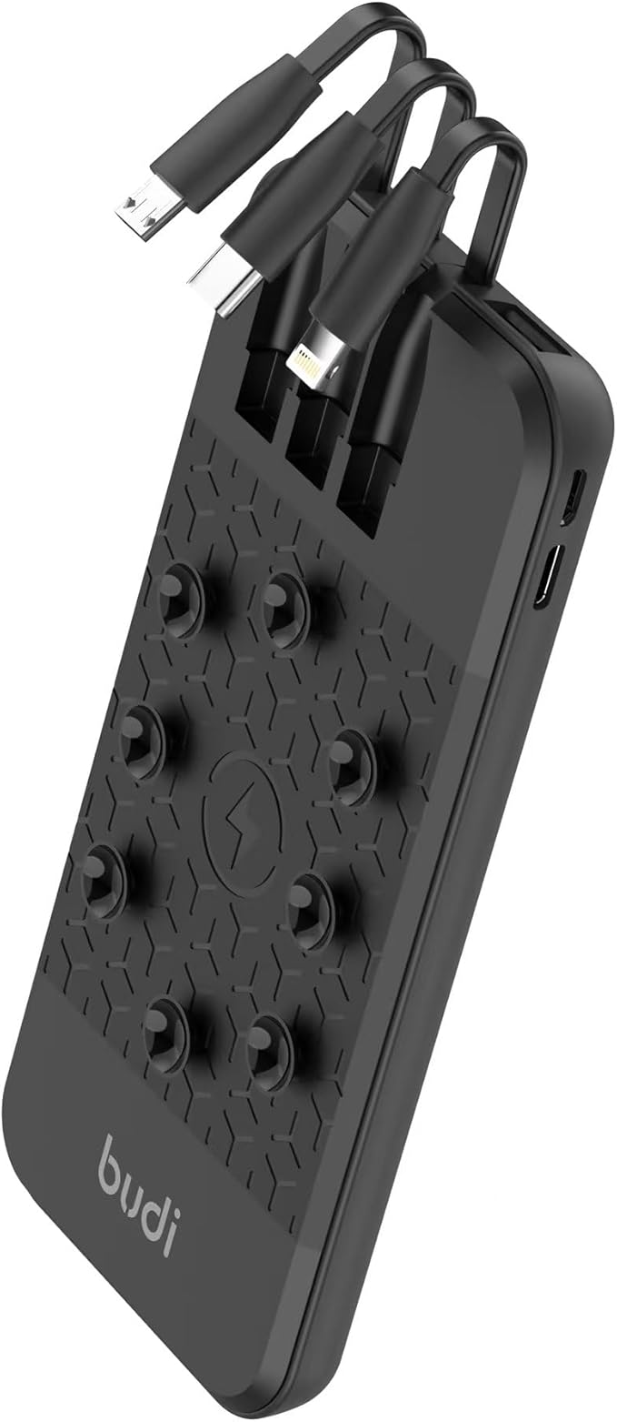 Wireless 10000mAh Power bank with 3 integrated cables by Budi