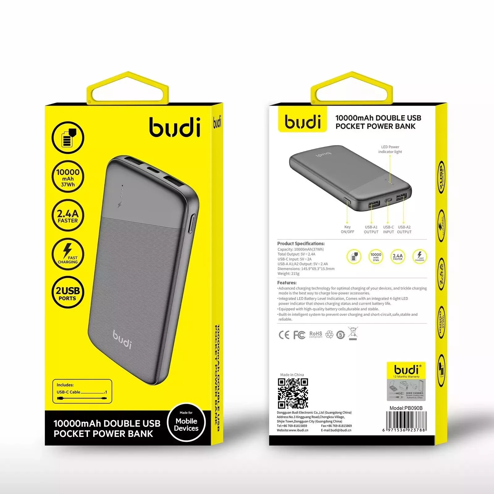 Budi 10000mAh Double USB Pocket Power Bank